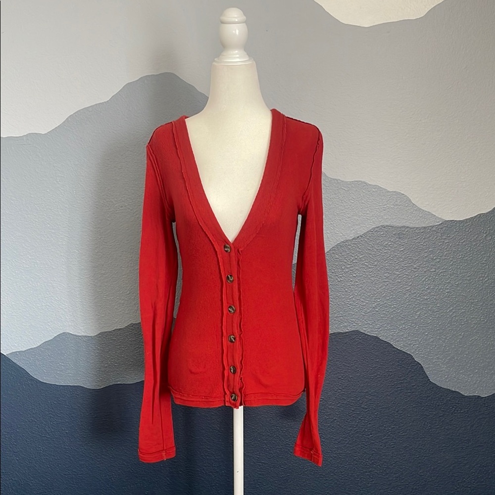 Red Button-Up Women's Sweater